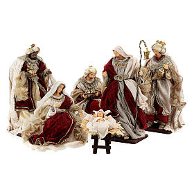Nativity scene set 6 pcs Venetian resin and cloth red gold 40 cm