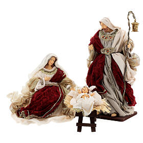 Nativity scene set 6 pcs Venetian resin and cloth red gold 40 cm