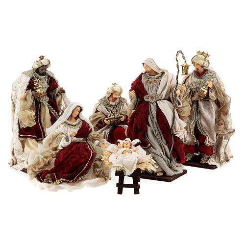 Nativity scene set 6 pcs Venetian resin and cloth red gold 40 cm 1