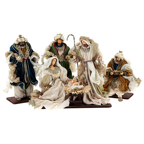 Natividade 6 figuras resina e tecido detalhes dourados 40 cm, estilo veneziano 1