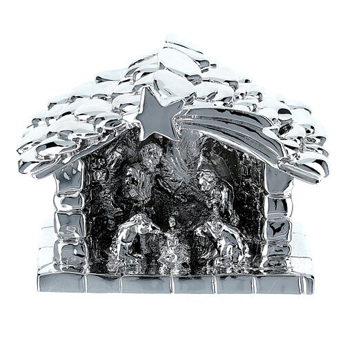 Nativity Scene in a stable, silver marble dust, h 6 cm 1