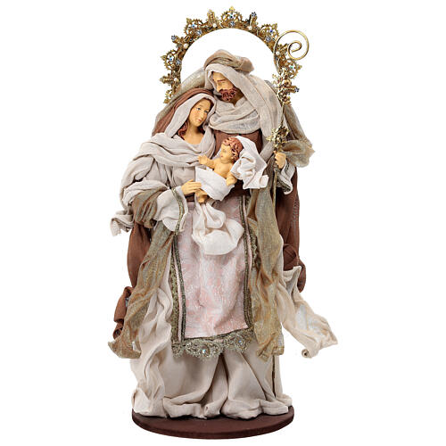 Nativity Scene on a round base, ivory fabric and resin, 50 cm 1