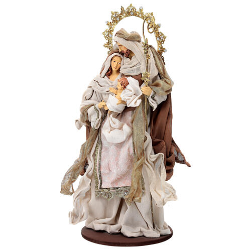 Holy Family statue on round base 50 cm ivory cloth resin 3