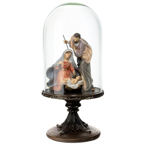 Nativity Scene on a round pedestal under a glass dome 35 cm 1