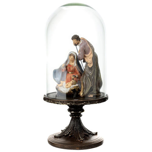 Nativité sur piédestal circulaire et cloche en verre 35 cm 3