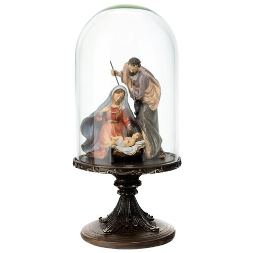 Natività su piedistallo circolare con cupola in vetro 35 cm 1