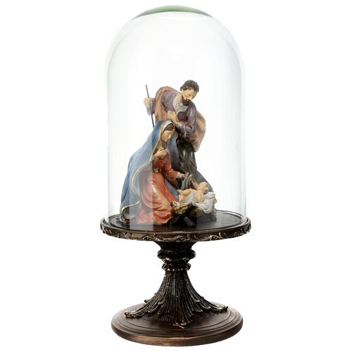 Natività su piedistallo circolare con cupola in vetro 35 cm 4