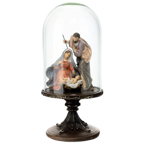 Nativity Scene on a round pedestal with glass dome 35 cm 1