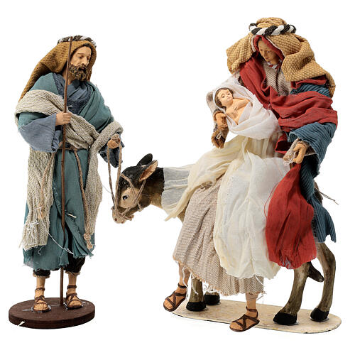 Holy Family with donkey resin and cloth 30 cm Light of Hope 1