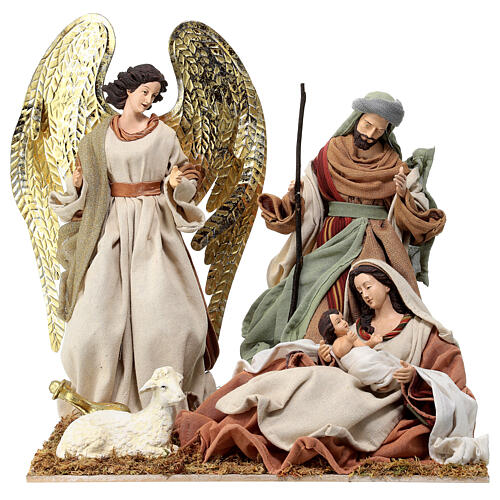 Nativity with angel and base, resin and fabric, for Holy Earth Nativity Scene of 40 cm 1