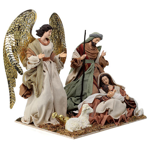 Nativity with angel and base, resin and fabric, for Holy Earth Nativity Scene of 40 cm 3