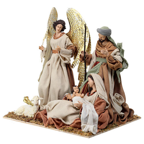 Nativity with angel and base, resin and fabric, for Holy Earth Nativity Scene of 40 cm 5