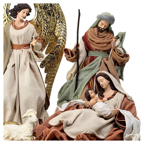 Base with Holy Family and angel resin cloth 40 cm Holy Earth 4