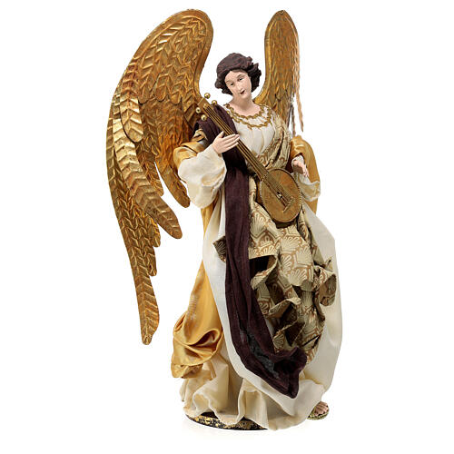 Figura anioł stojący z lirą, żywica i tkanina, 40 cm, Christmas Symphonies 4