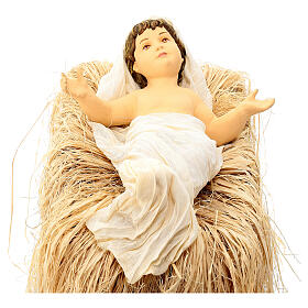 Scena narodzin Jezusa 3 części z terakoty i tkaniny 80 cm