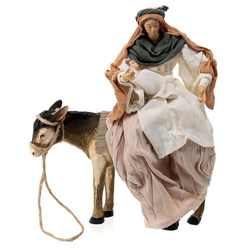 Scena narodzin Jezusa z osiołkiem, terakota i tkanina 30 cm 2