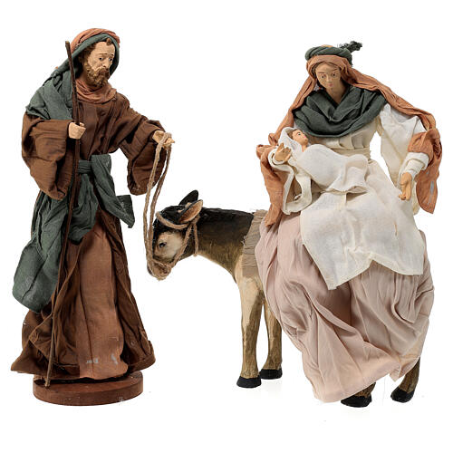 Holy Family with donkey in terracotta and fabric 30 cm 1