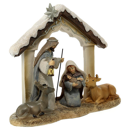 Natividade de Jesus resina com boi e burro sobre base, 18x21,5x9 cm 3