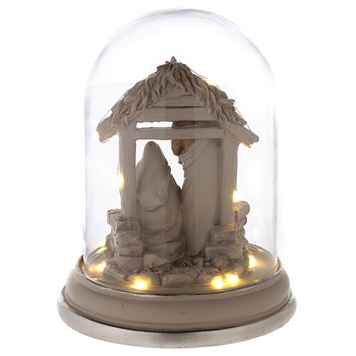 Nativité sous cloche résine peinte et lumières LED 25 cm 5