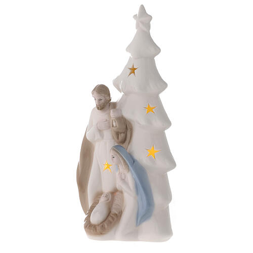 Porcelain Nativity with Christmas tree and light 23 cm 2