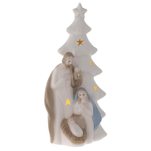 Natividad porcelana con árbol con luz 23 cm 3