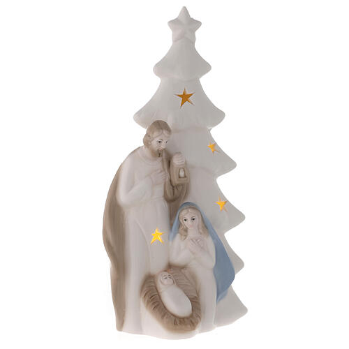 Nativité porcelaine avec sapin de Noël et lumière 23 cm 3