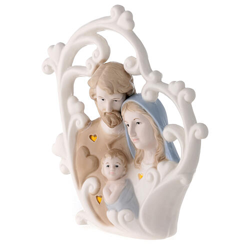 Nativity set with heart-shaped vegetation, porcelain and light, 20 cm 2
