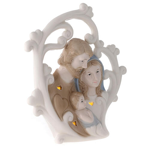 Holy Family statue with tree porcelain lighted 20 cm 3