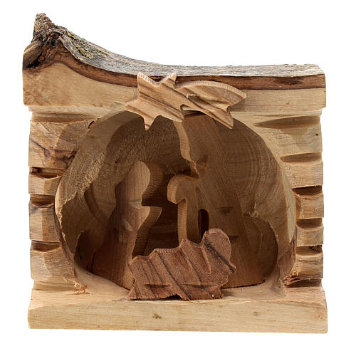 Natividad en cueva de madera de olivo Tierra Santa 5x5 cm 1