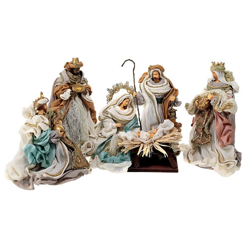 Natividad de resina y tela con reyes magos 4 piezas 30 cm 1