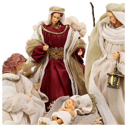 Holy Family statue with angel painted resin beige burgundy 2