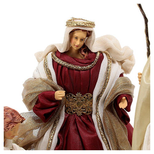 Holy Family statue with angel painted resin beige burgundy 7