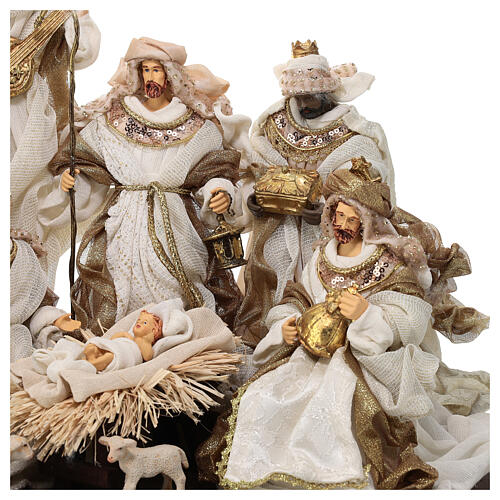 Nativity with Wise Men and angel, wood base, resin and fabric, 30 cm 5