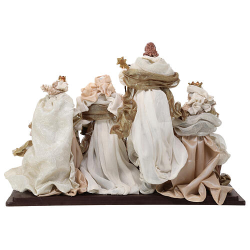 Nativity with Wise Men and angel, wood base, resin and fabric, 30 cm 11