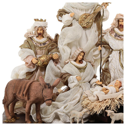 Nativité avec rois mages et ange résine et tissu base bois 30 cm 7
