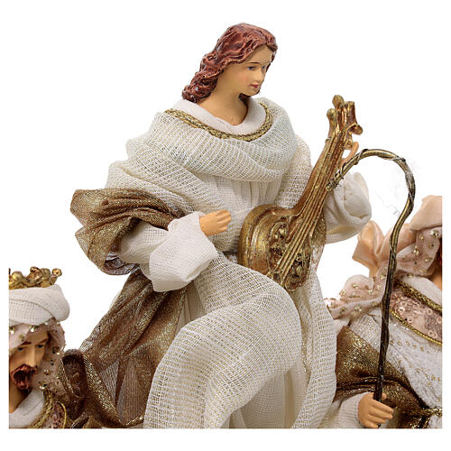 Nativité avec rois mages et ange résine et tissu base bois 30 cm 8