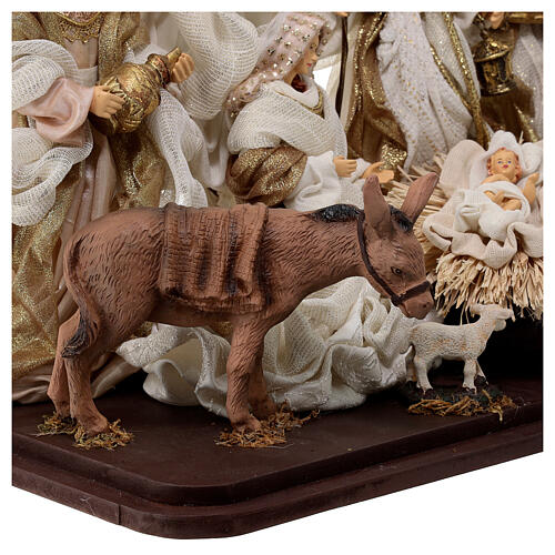 Nativité avec rois mages et ange résine et tissu base bois 30 cm 10