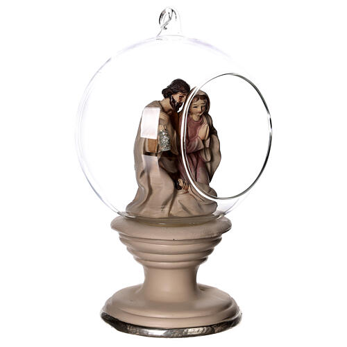 Holy Family in glass sphere with pedestal 20 cm 3