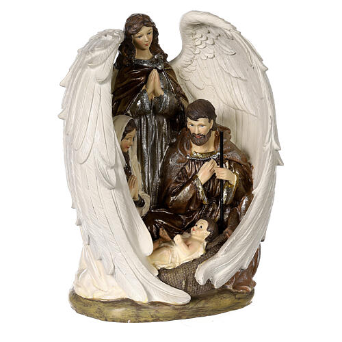 Sainte Famille avec ange résine 30x20x10 cm 3