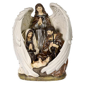 Sacra Famiglia angelo resina 30x20x10 cm