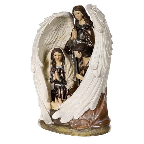 Sacra Famiglia angelo resina 30x20x10 cm 2