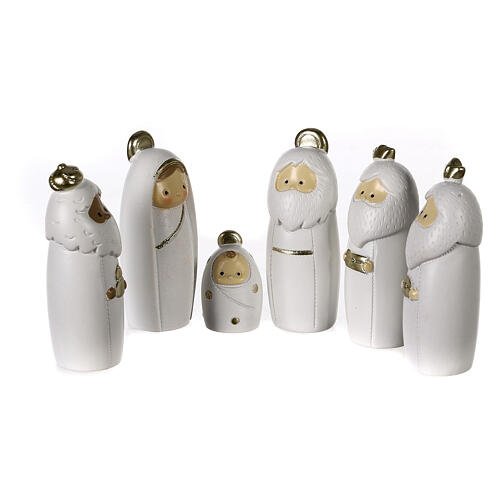 Baby Nativity Scene of white and golden resin, set of 6 1