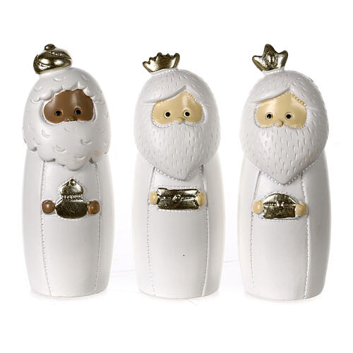 Baby Nativity Scene of white and golden resin, set of 6 3