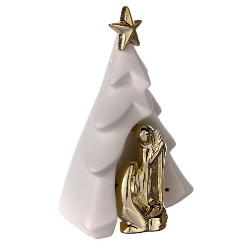 Christmas tree with golden Nativity, porcelain and resin with lights, 17 cm 5