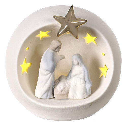 Nativity in a white ball with stars, porcelain, 5 in 1