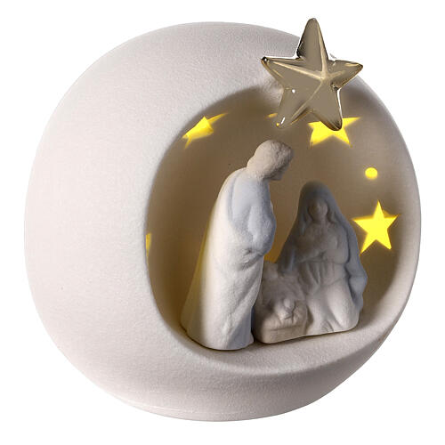 Nativity in a white ball with stars, porcelain, 5 in 3