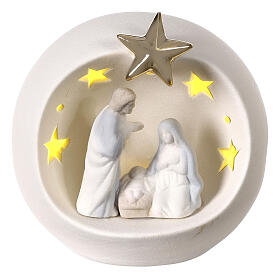 Natividade esfera branca com estrelinhas luminosas porcelana 12 cm