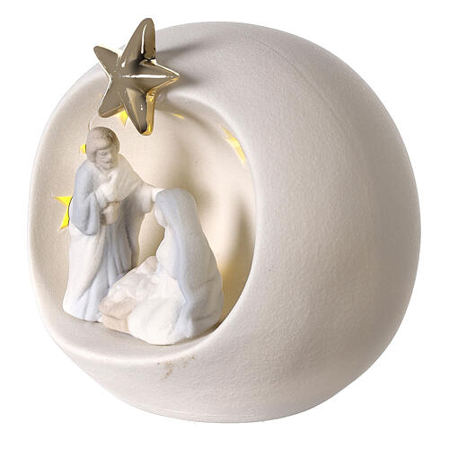 Nativity Holy Family sphere white star lights porcelain 12 cm 2