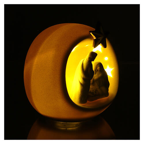 Nativity Holy Family sphere white star lights porcelain 12 cm 4