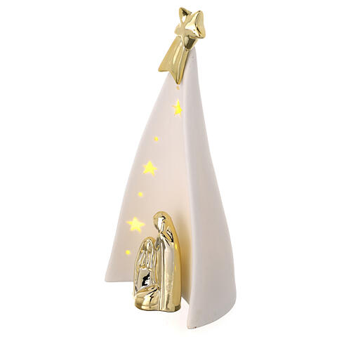 Stylised Christmas tree with golden Nativity, porcelain and resin with lights, 22 cm 3